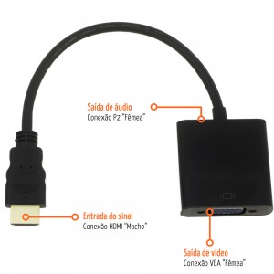 Cabo Adaptador Conversor Hdmi Para Vga Com Saida P2 De Audio 01