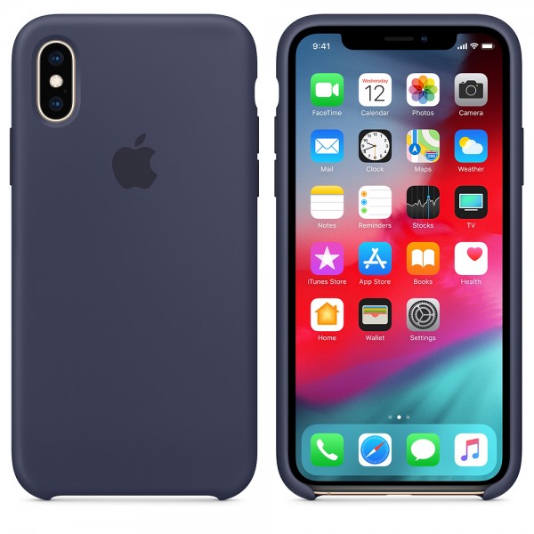 Capa De Silicone Para Iphone Xs Azul Meia‑noite Img 02