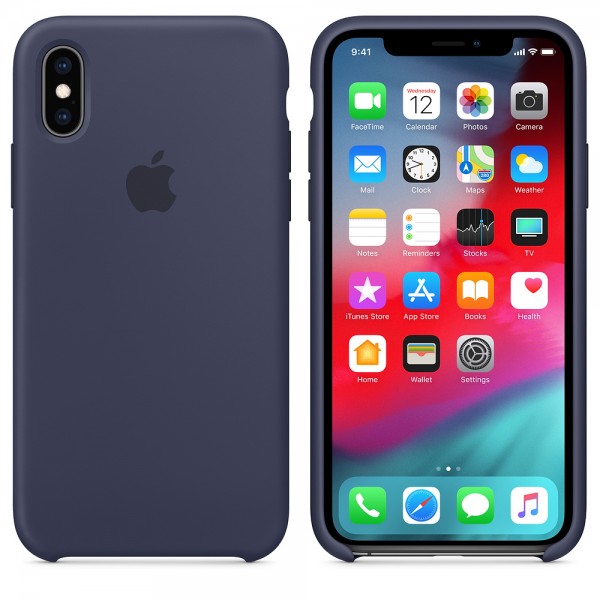 Capa De Silicone Para Iphone Xs Azul Meia‑noite Img 04