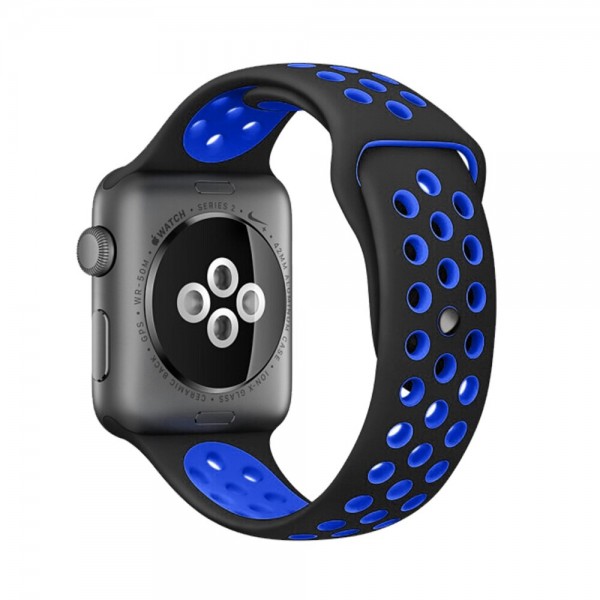 Pulseira Silicone Estilo Nike Apple Watch Preto Azul Img 01