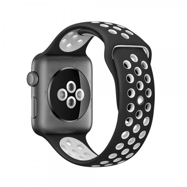 Pulseira Silicone Estilo Nike Apple Watch Preto Branco Img 01